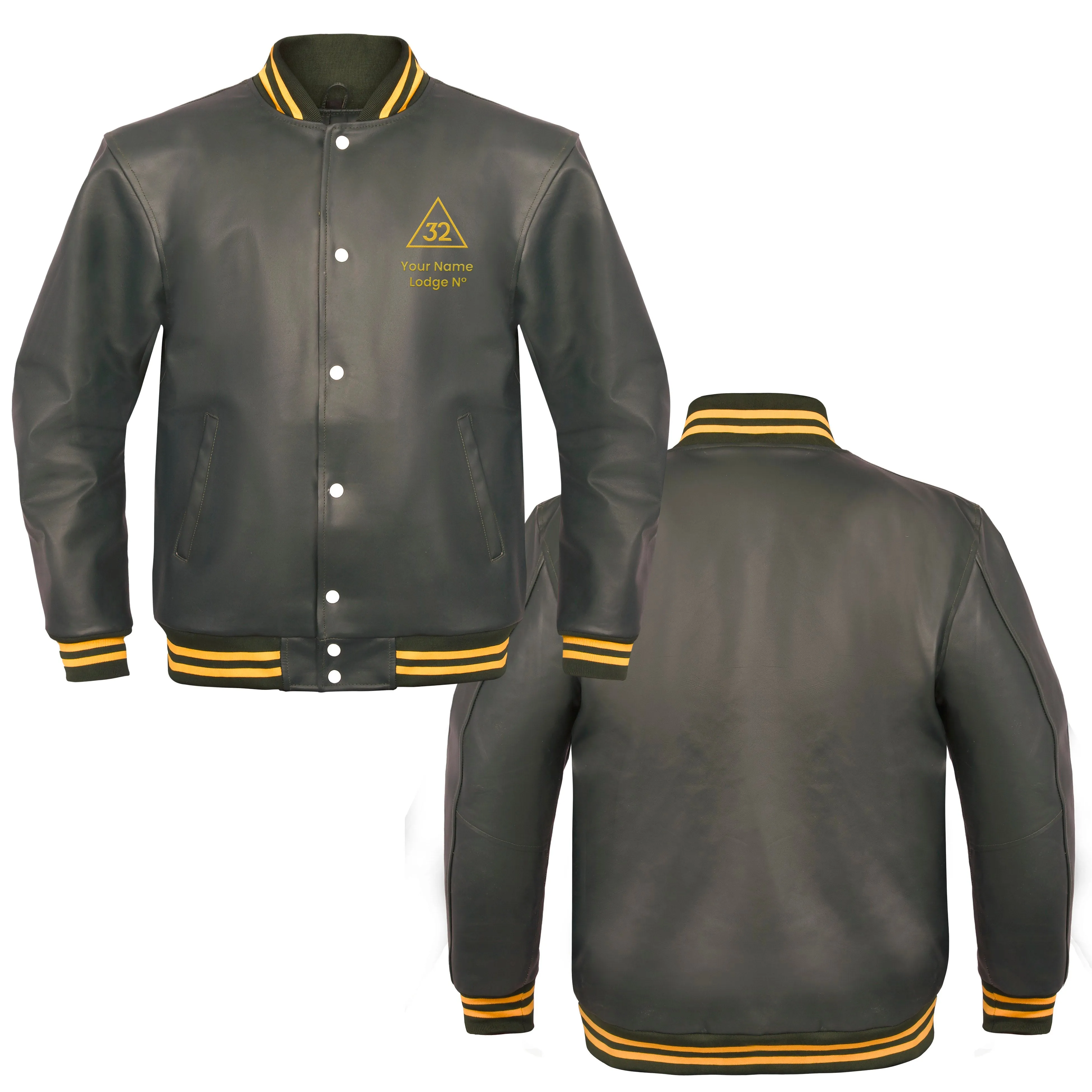 32nd Degree Scottish Rite Jacket - Leather With Customizable Gold Embroidery