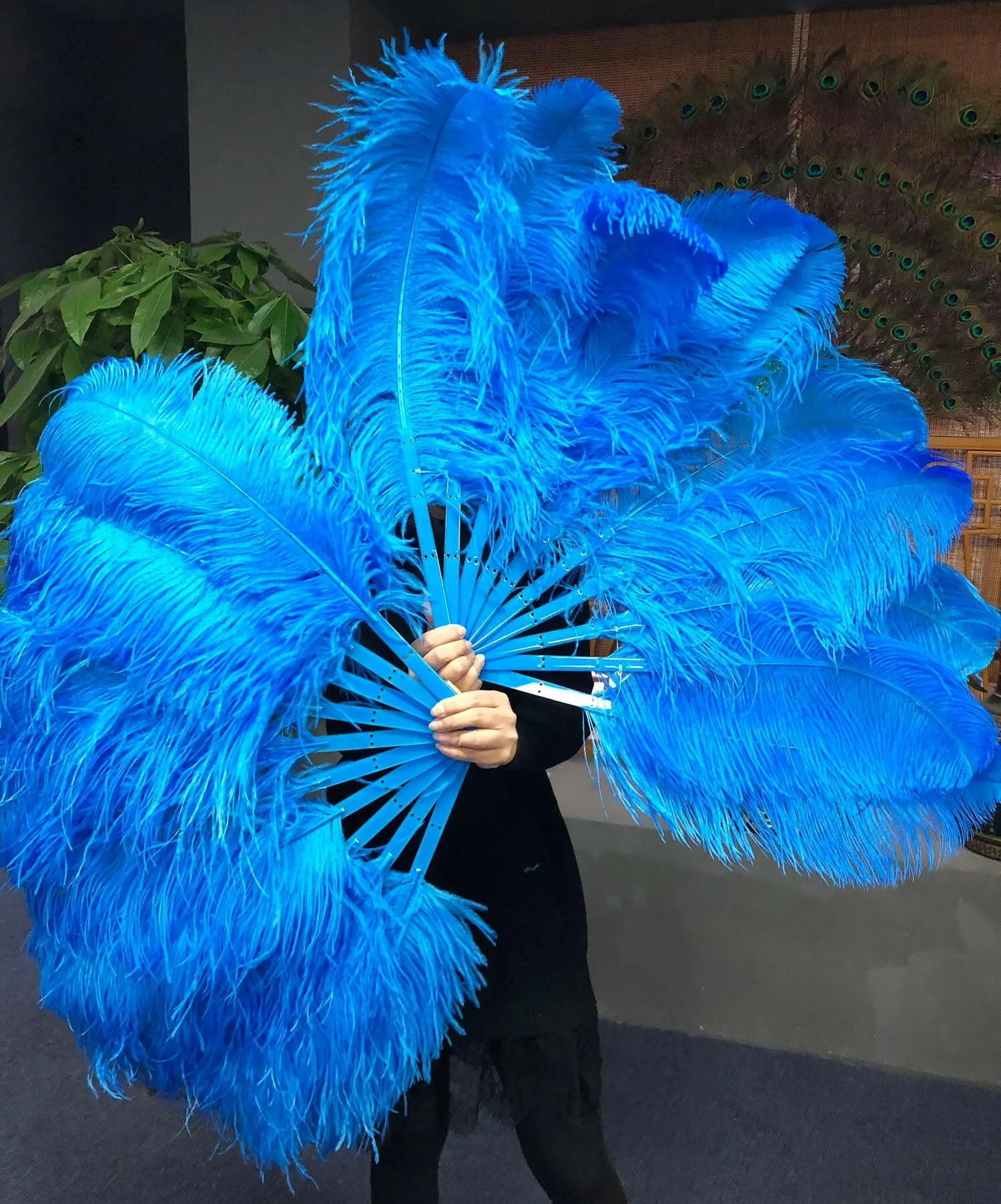 A pair Deep Sky Blue Single layer Feather fan 24"x 41"