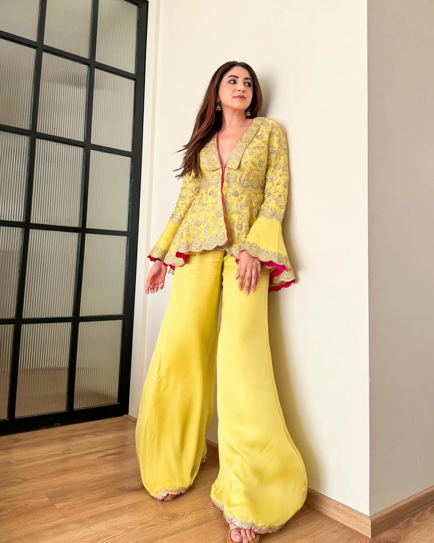 Aashna Shroff in MEHNDI YELLOW JACKET TROUSER SET