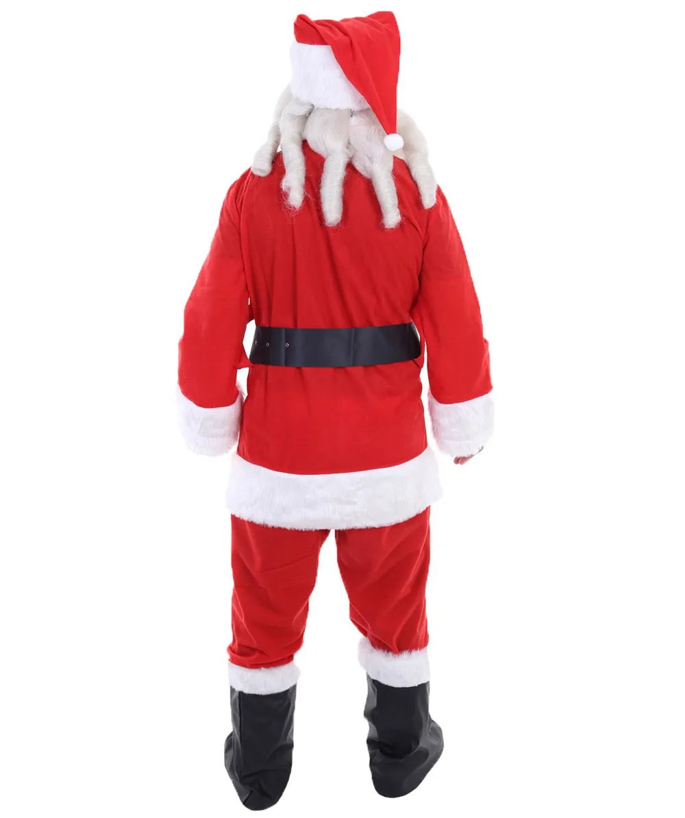 Adult Men's Deluxe Classic Santa Claus Suit Costume | White & Red Christmas Costumes