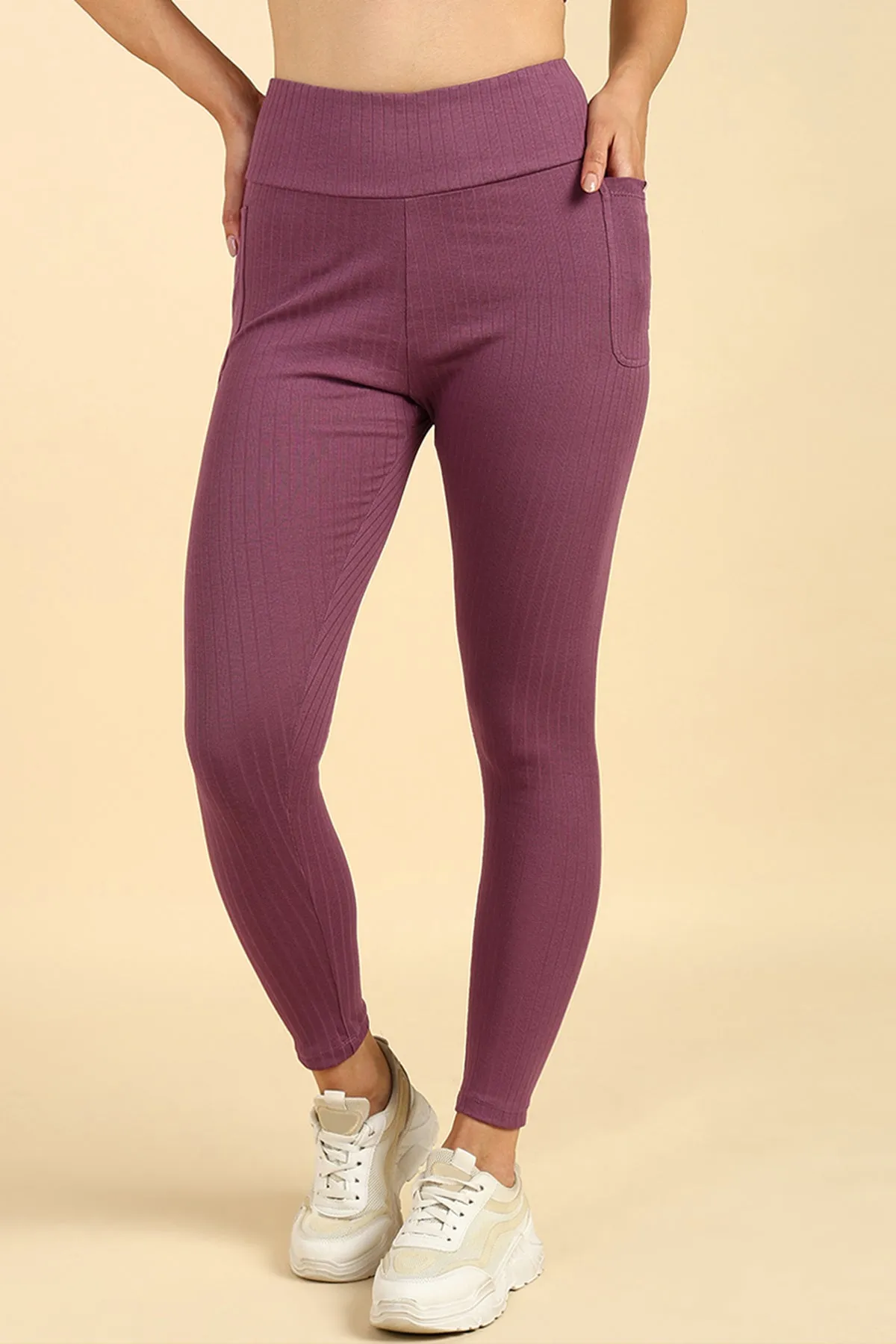 All Over Ribbed Cotton Rosewood Mom Legging