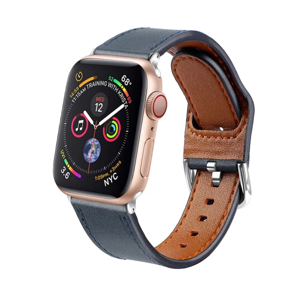 Apple Watch (45mm) soft top layer genuine leather watch strap - Midnight Blue / Size: S