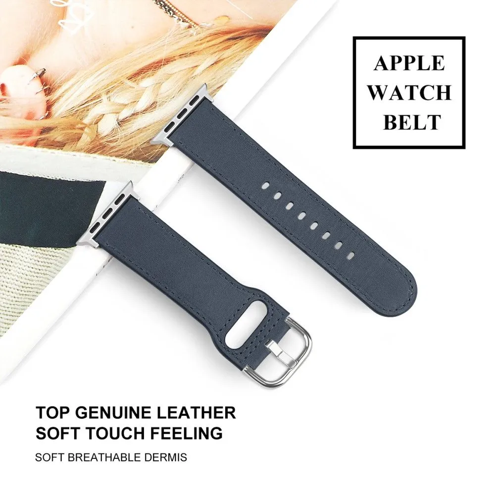 Apple Watch (45mm) soft top layer genuine leather watch strap - Midnight Blue / Size: S