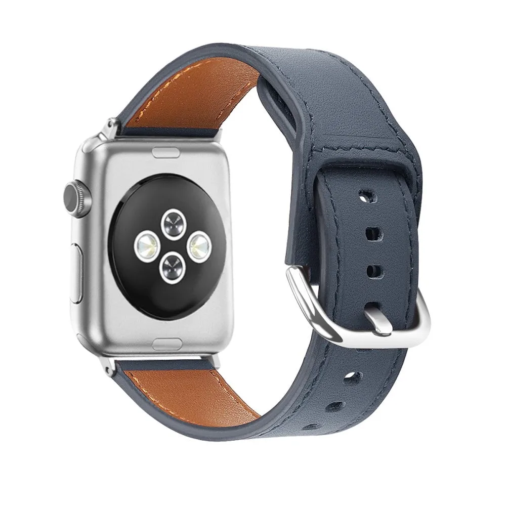 Apple Watch (45mm) soft top layer genuine leather watch strap - Midnight Blue / Size: S