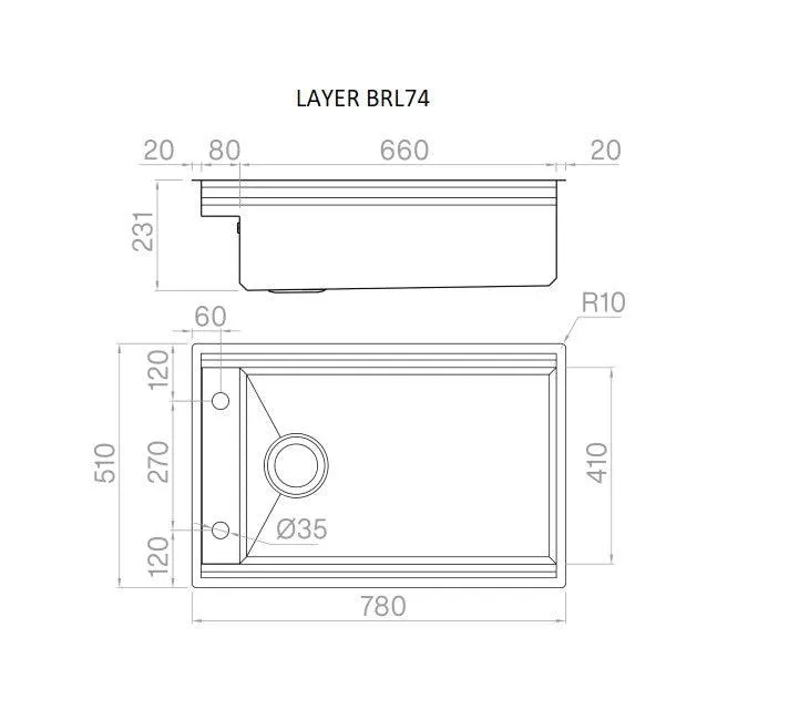 Artinox Layer BRL 74, top or undermount multi-level sink