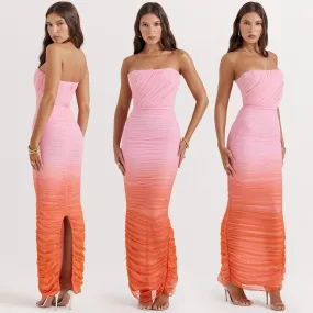 ASHY GRADIENT PINK ORANGE BODYCON MAXI Dress