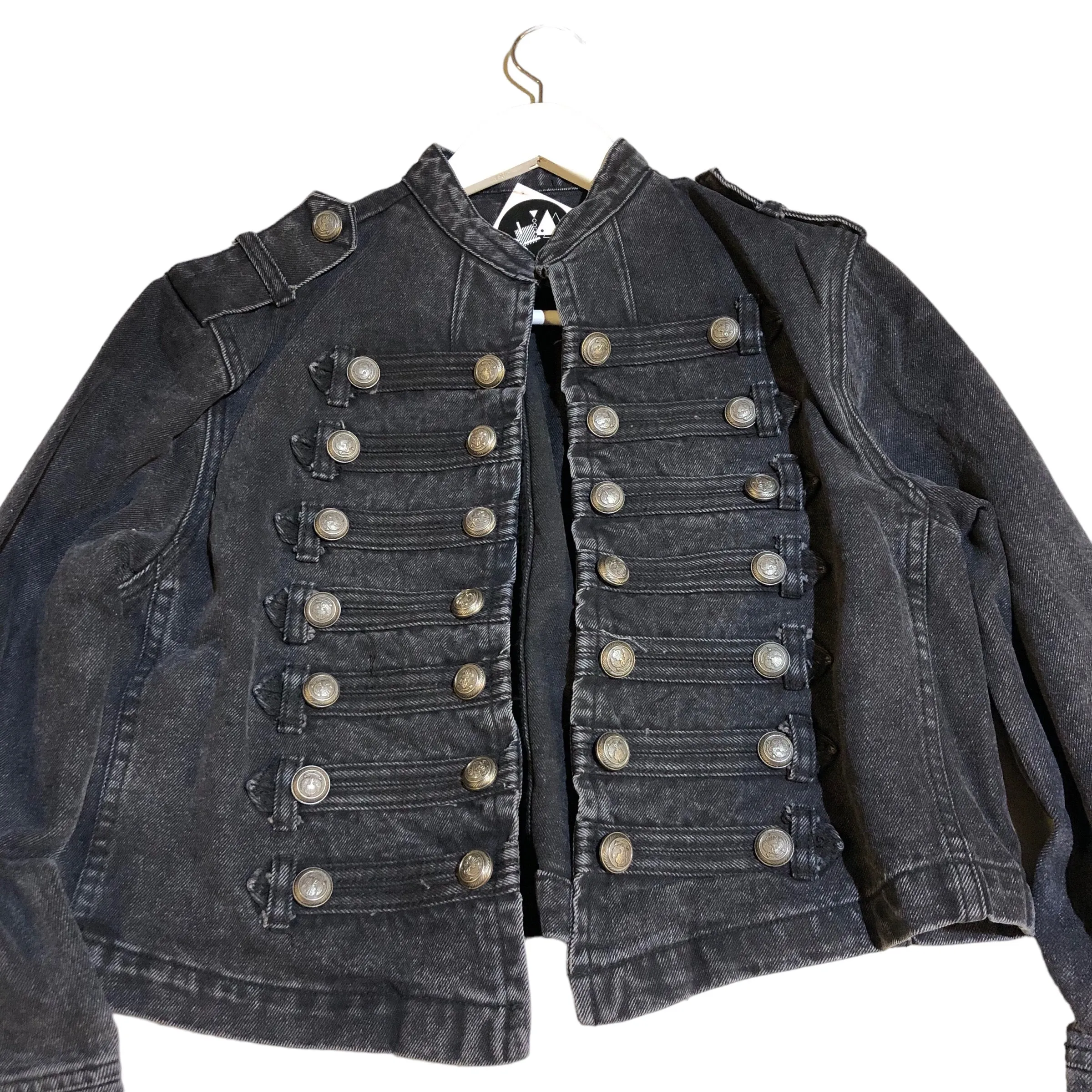 Black Acid Denim crop Jacket