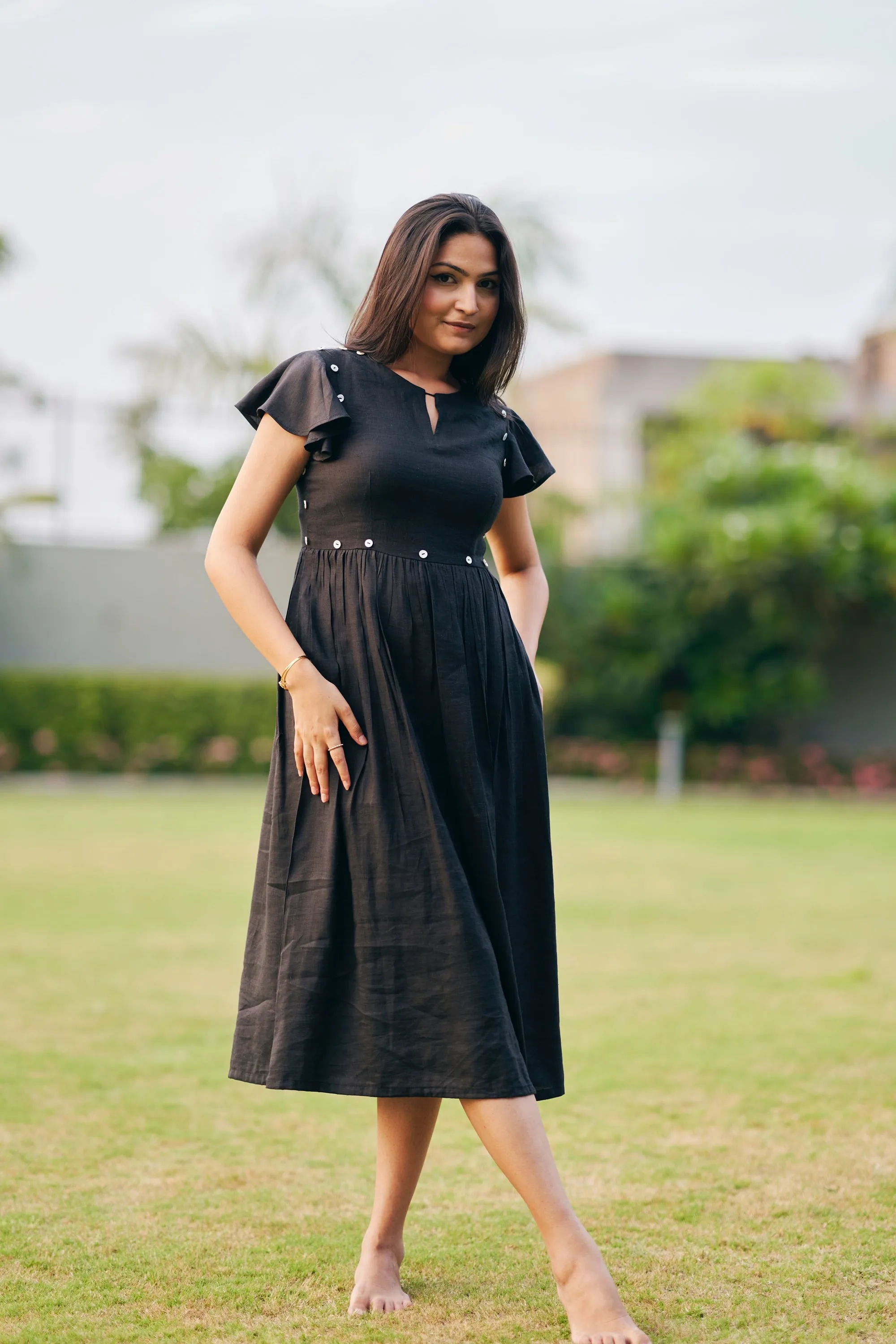 Black ash detachable dress in hemp