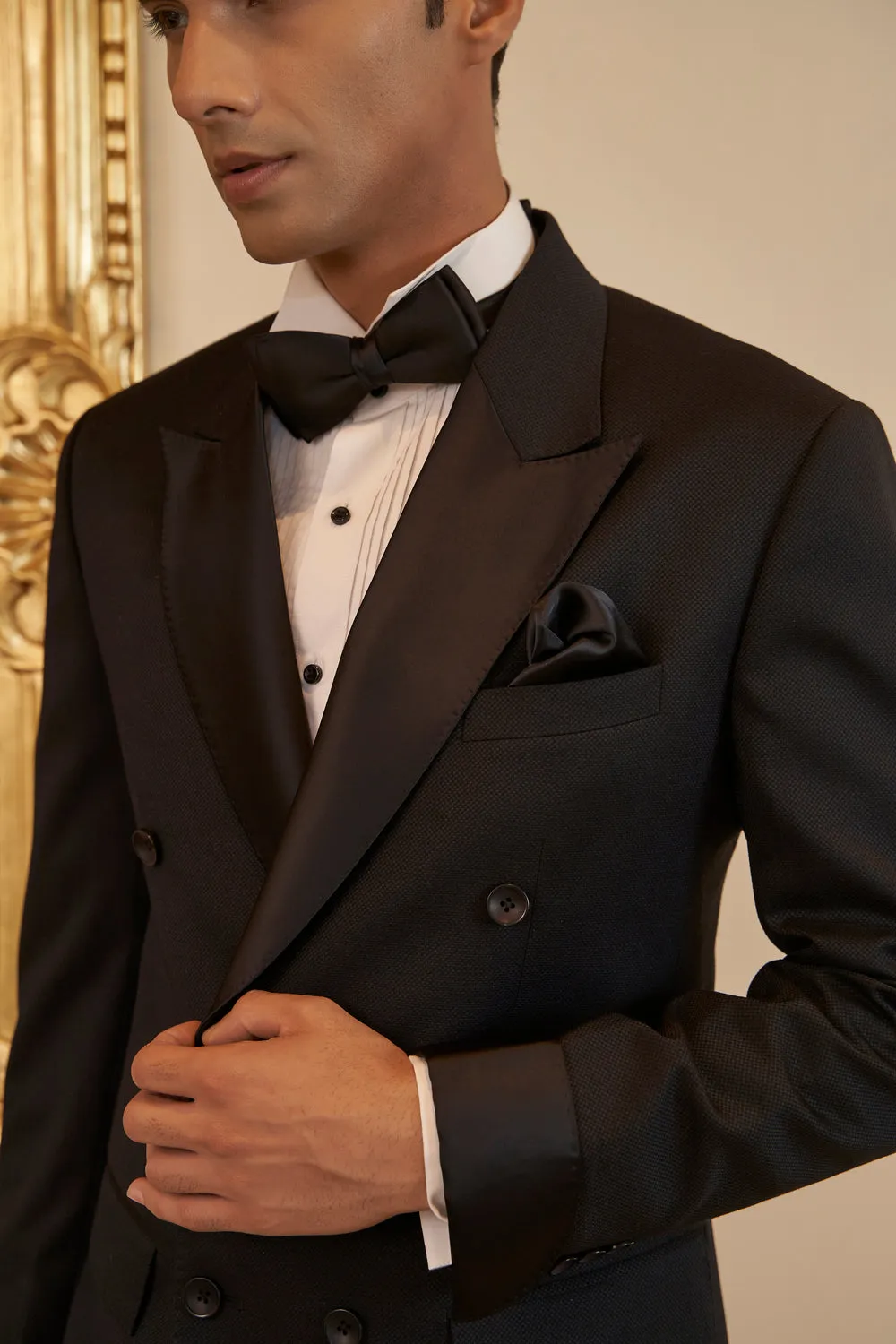 Black Double Breasted Tuxedo Top