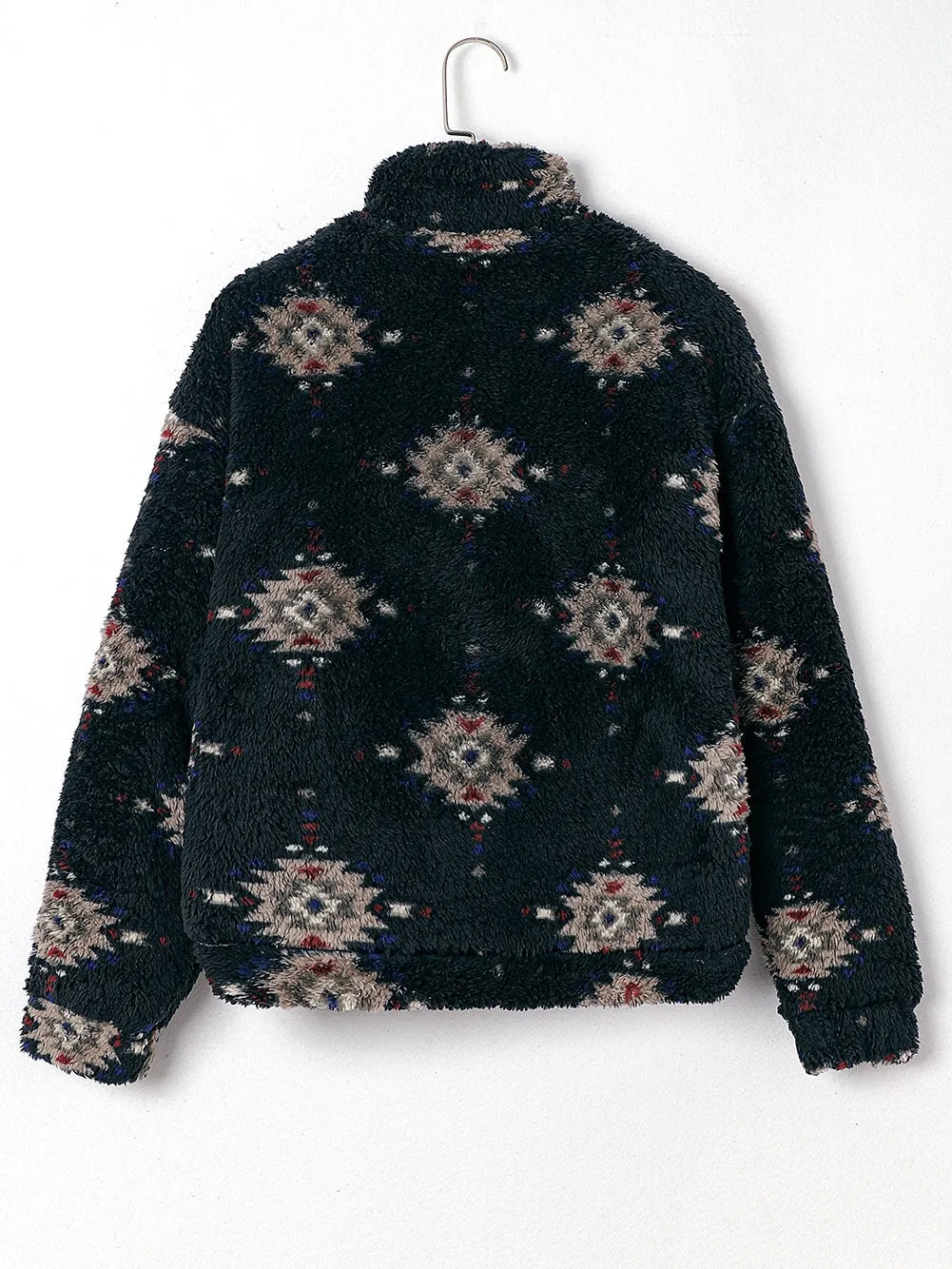 Black Sherpa Jacket, Aztec Floral