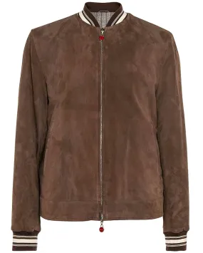 Brown Suede Reversible Bomber Jacket