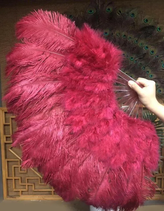 burgundy Marabou Ostrich Feather fan 21"x 38"