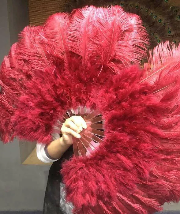 burgundy Marabou Ostrich Feather fan 21"x 38"