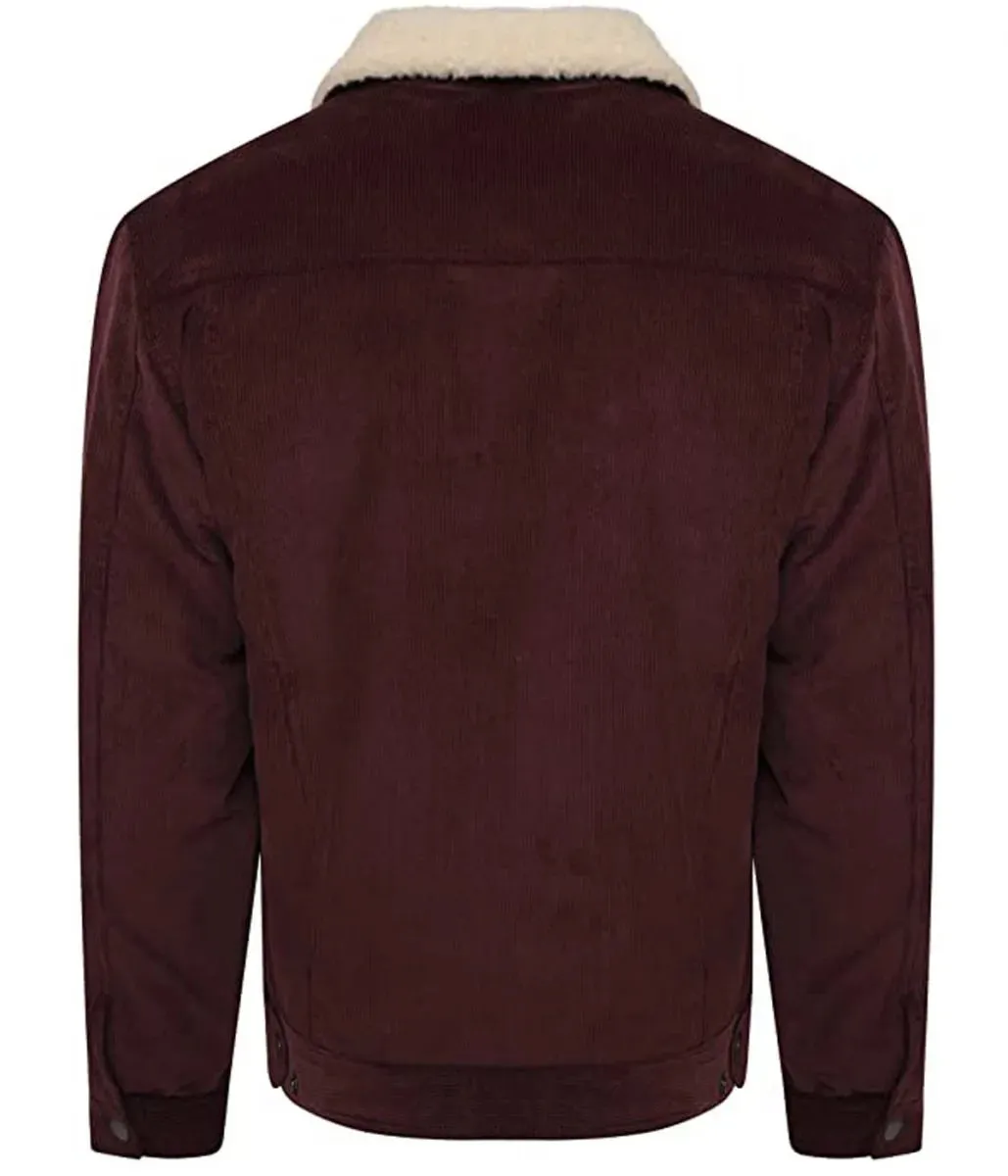 Burgundy Sherpa Trucker Cord Western Jacket