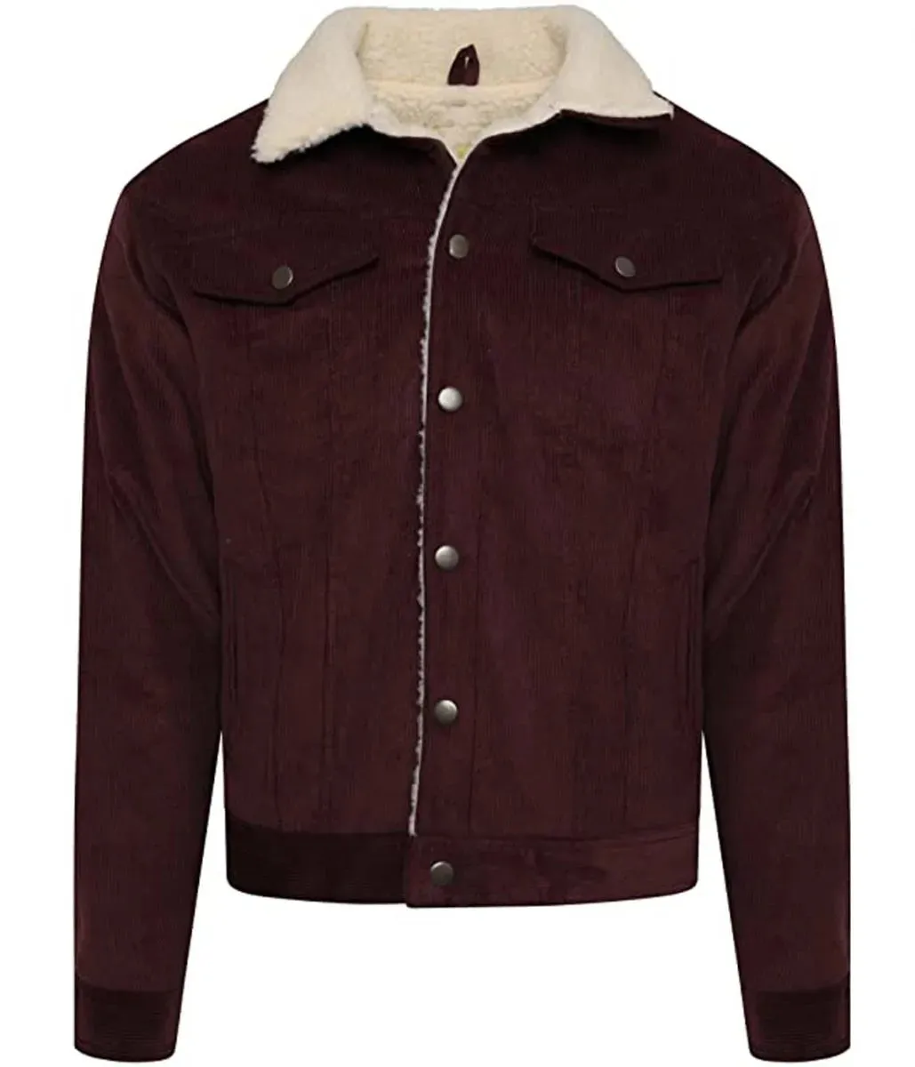 Burgundy Sherpa Trucker Cord Western Jacket