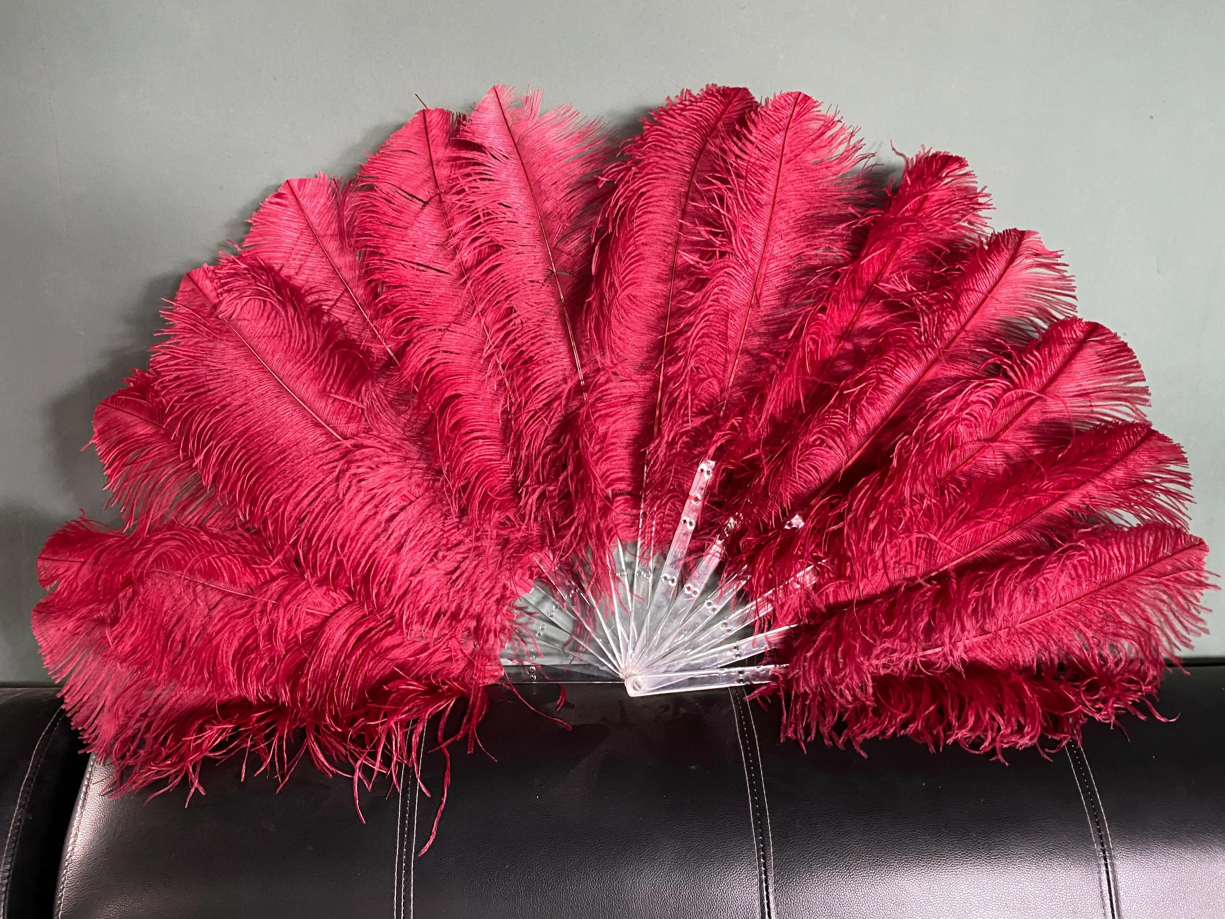 Burgundy single layer Ostrich Feather Fan Full open 180 degree 25"x 50"