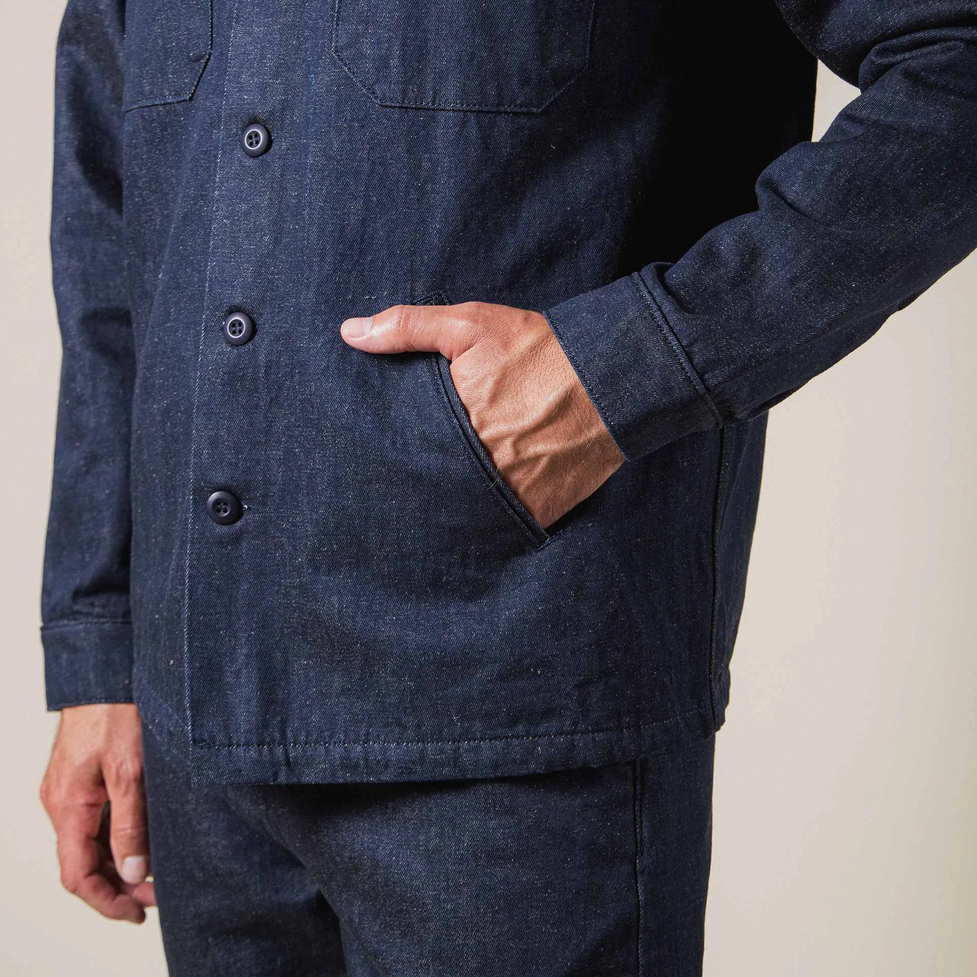 BWS-03 MILITARY OVERSHIRT 11.5 oz. stay-blue hemp selvedge [C/O]