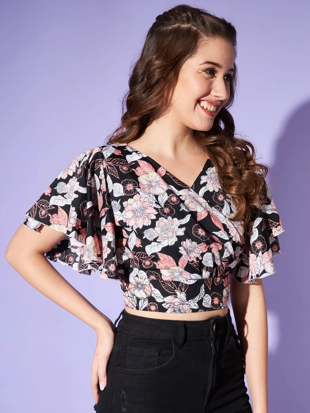 Casual Flared Sleeves Printed Women Multicolor Top