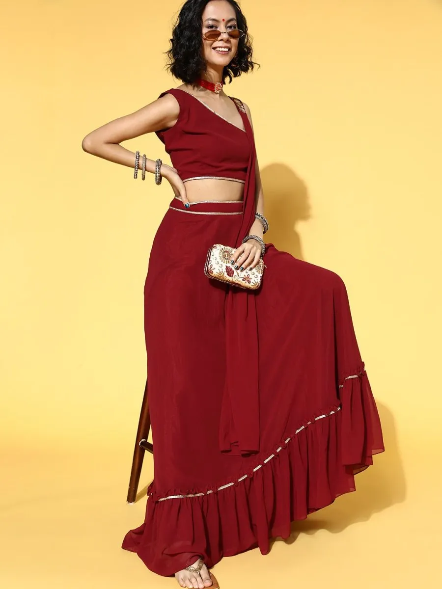 Charming Maroon Solid Semi-Stitched Lehenga Choli with Dupatta