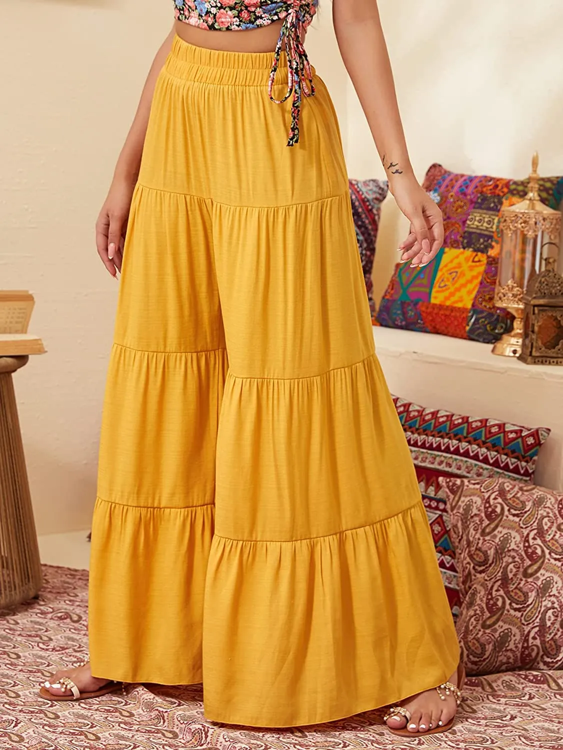 Chic Yellow Wide Leg Palazzo Pants