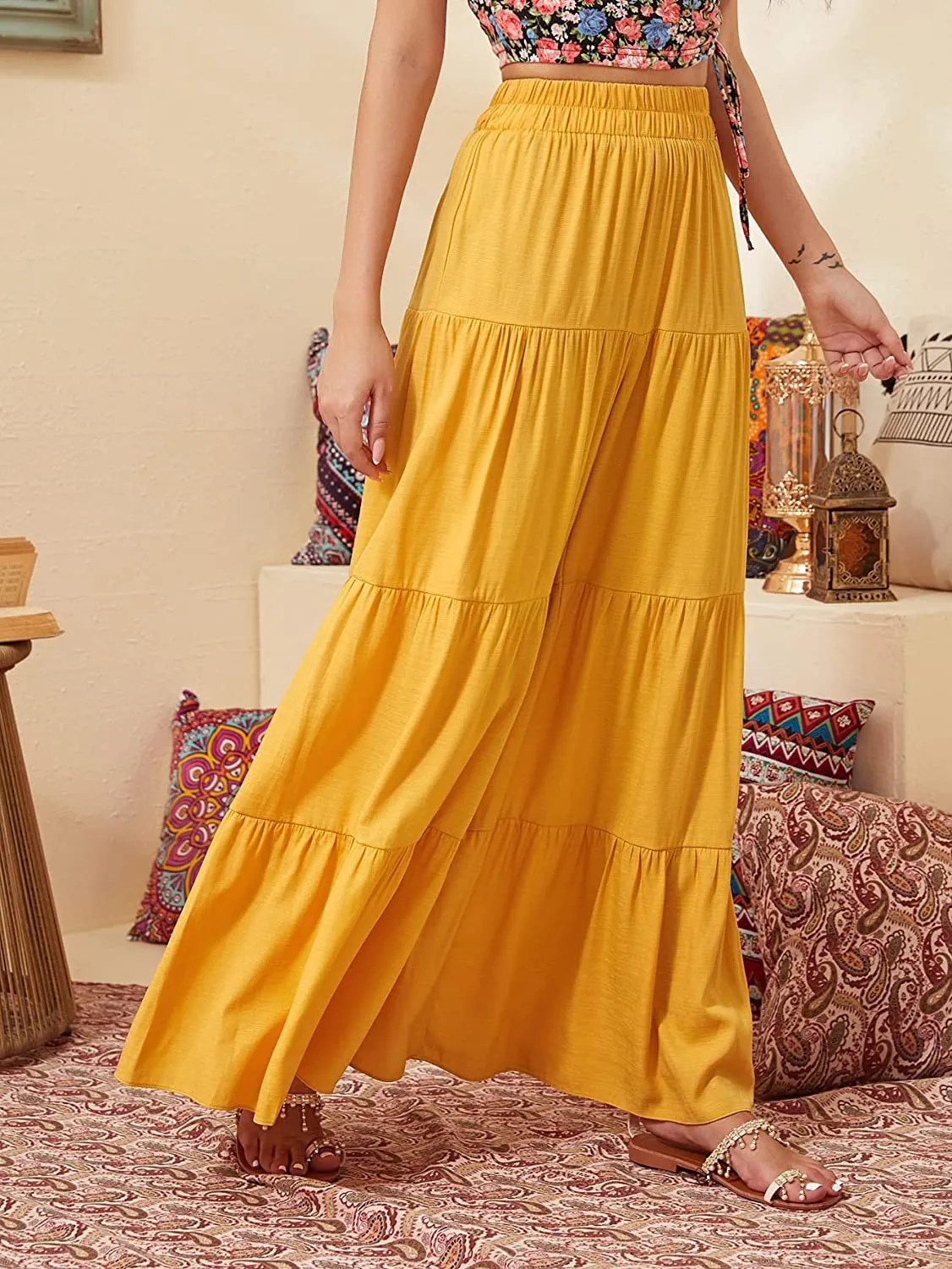 Chic Yellow Wide Leg Palazzo Pants