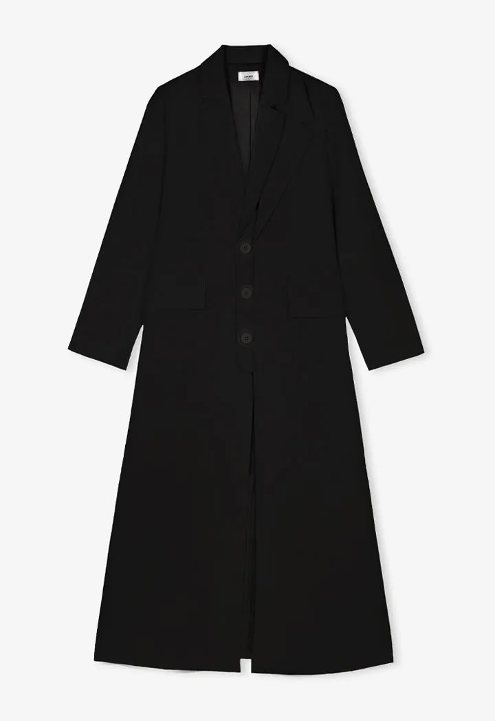 Choice Solid Front Flap Pockets Maxi Jacket Black