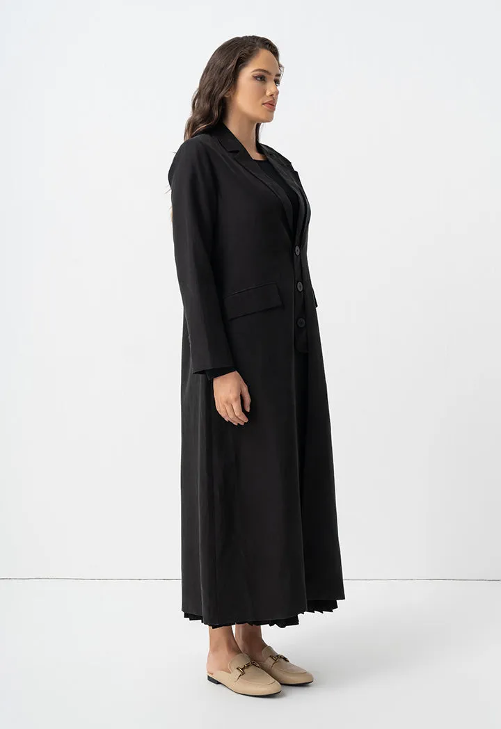 Choice Solid Front Flap Pockets Maxi Jacket Black