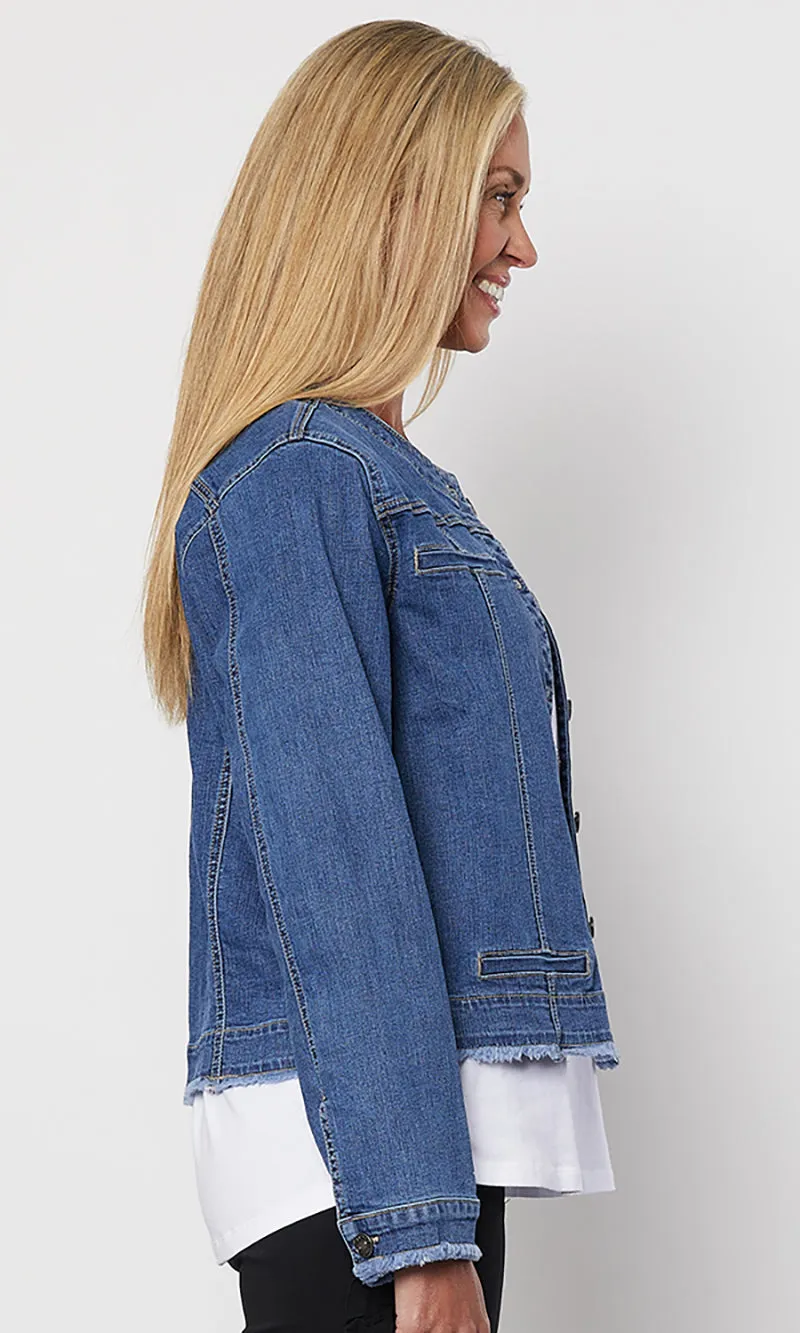 Collarless Denim Jacket