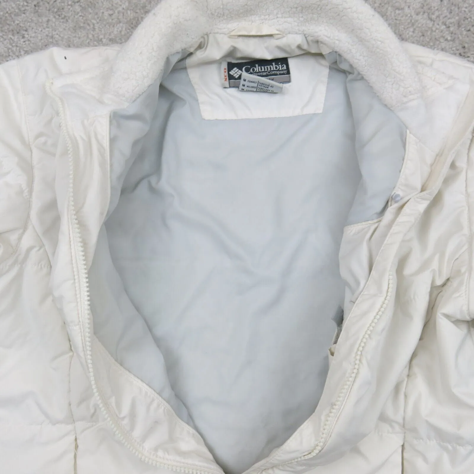 Columbia Womens Puffer Jacket Full Zip Up Long Sleeves Pockets White Size Medium