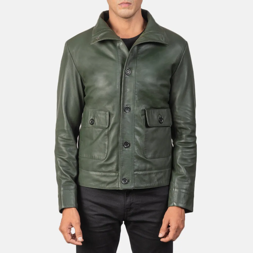 Columbus Green Leather Bomber Jacket