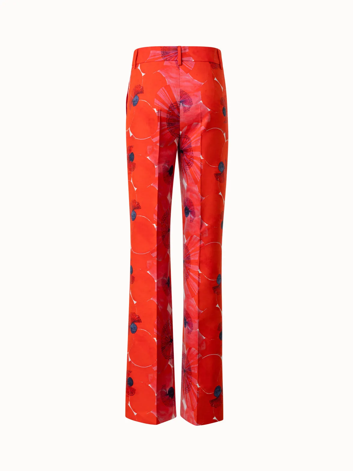 Cotton Silk Double-Face Wide Leg Pants with Poppy Print