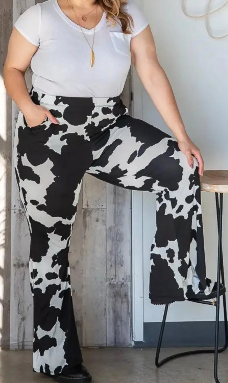 Cow Print Palazzo Pants in Plus Size