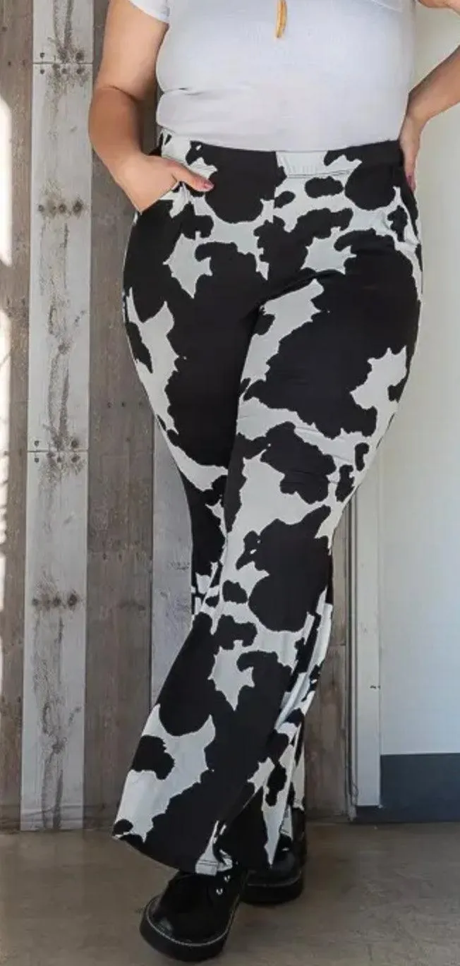 Cow Print Palazzo Pants in Plus Size