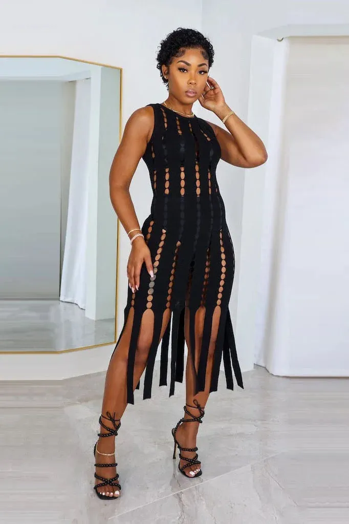 Cut Out Beachwear Fringe Dress