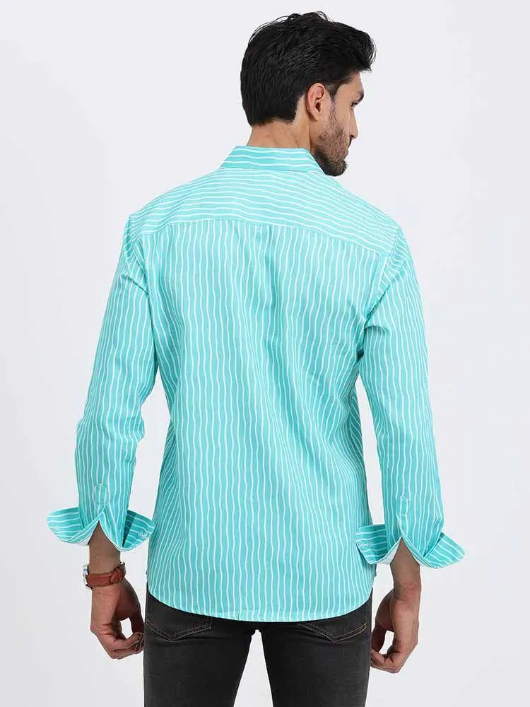 Cyan Stripe Printed Full Sleeve Shirt