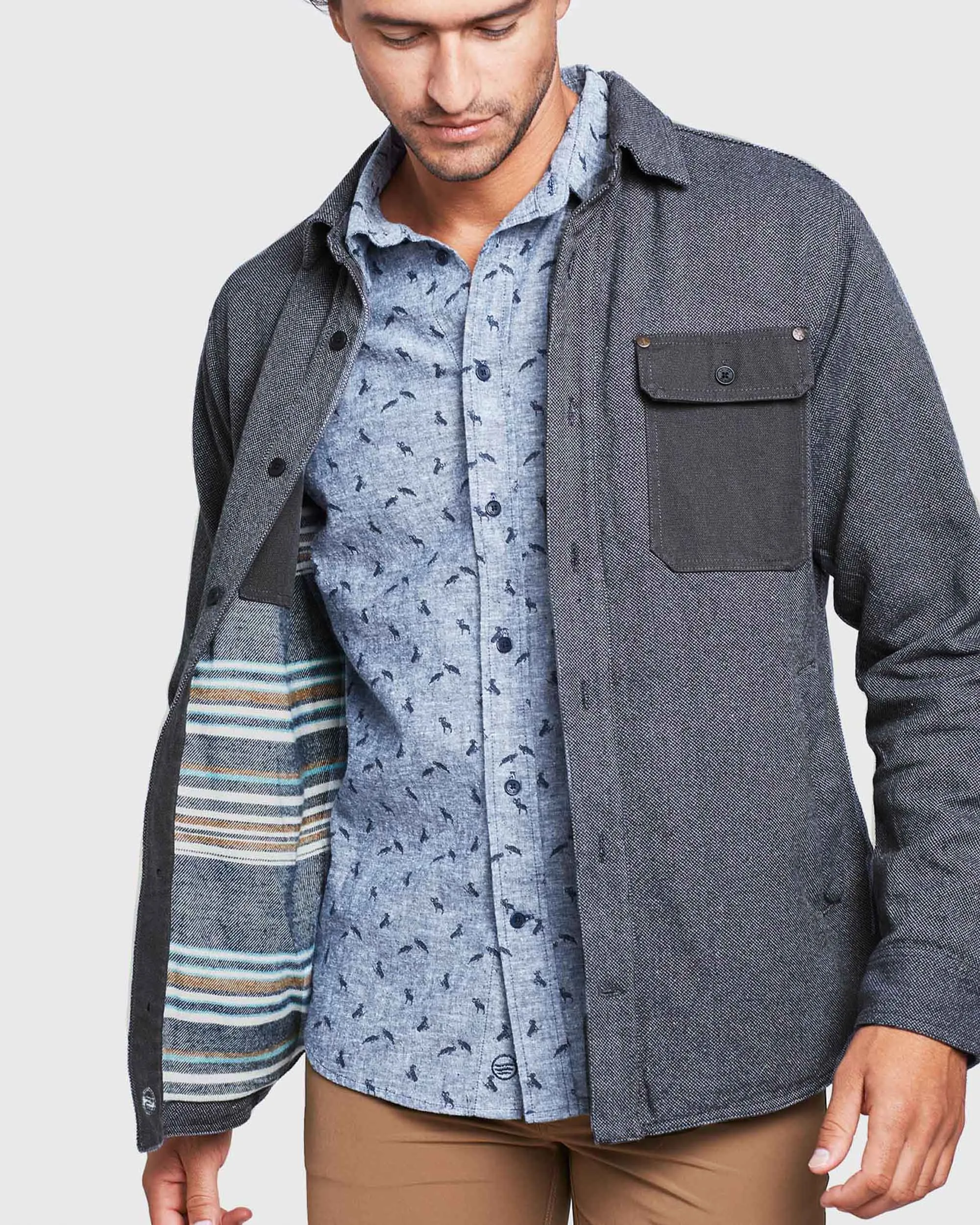 Flannel-Lined Salvaged Hemp Shirt Jacket