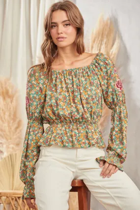 Floral Print with Embroidery Top #285