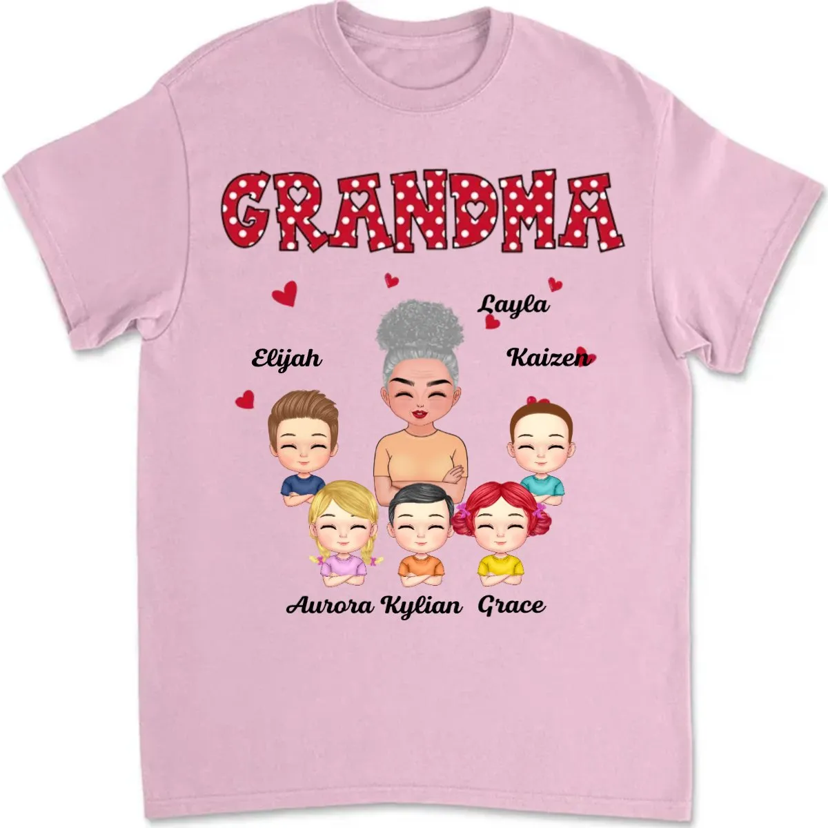 Grandma - Polka Dot Pattern Grandma And Grandkids Gift For Grandma - Personalized T-shirt