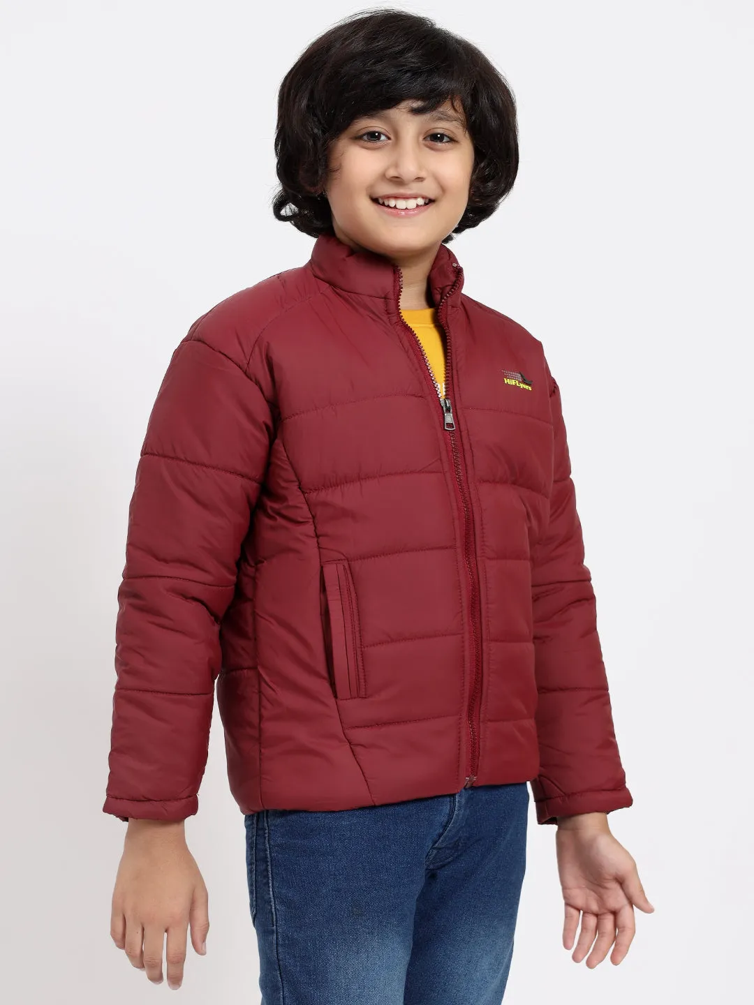 HiFlyers Boys Regular Fit | Polyster |Fluffy Full Sleeves |Quilted Insulation|High Neck Stand Collar|Zipper Jacket -Red