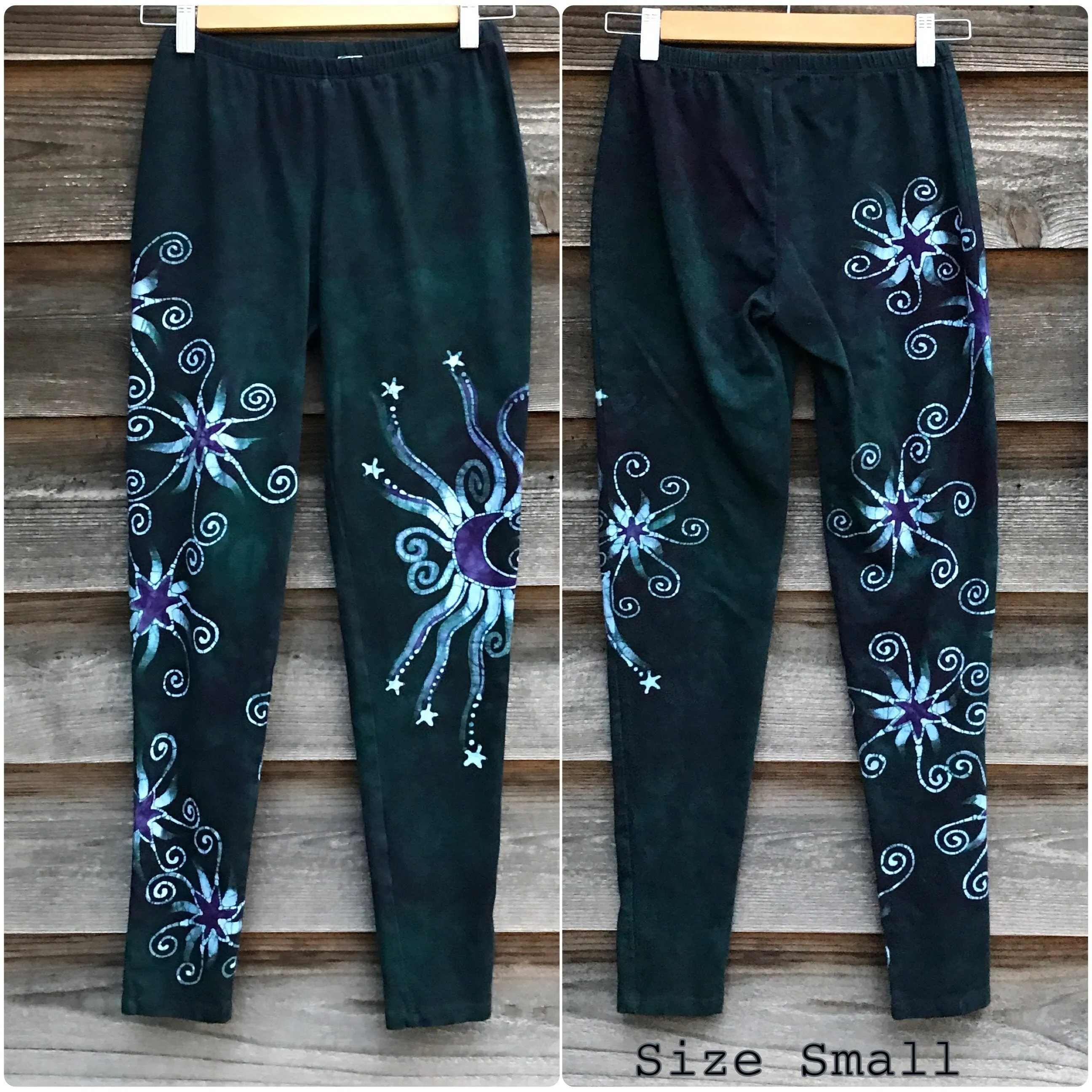 Imperfection - Dark Teal and Purple Stars Batikwalla Leggings - Size Large