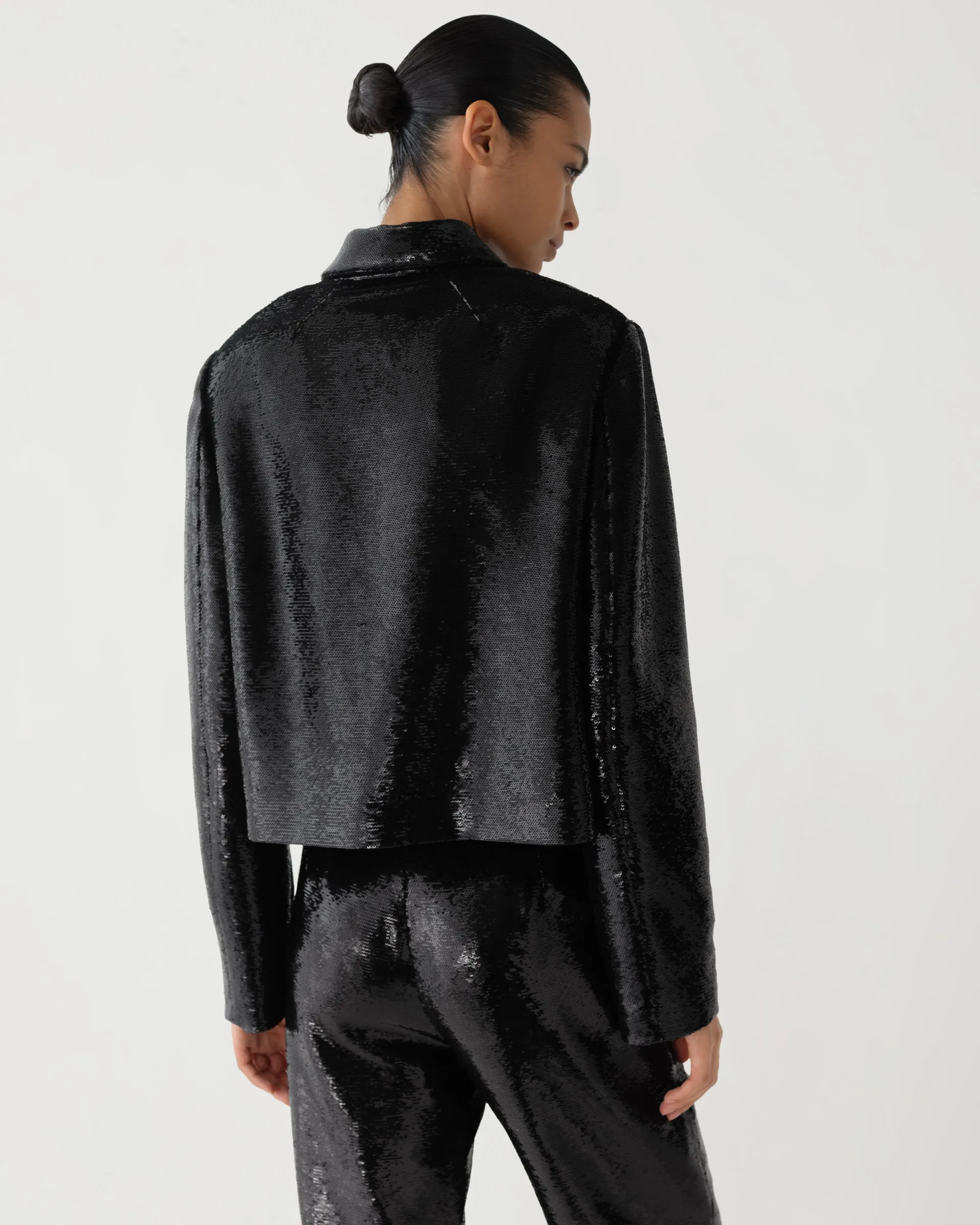 Ines Jacket in Flat Sequin, Black