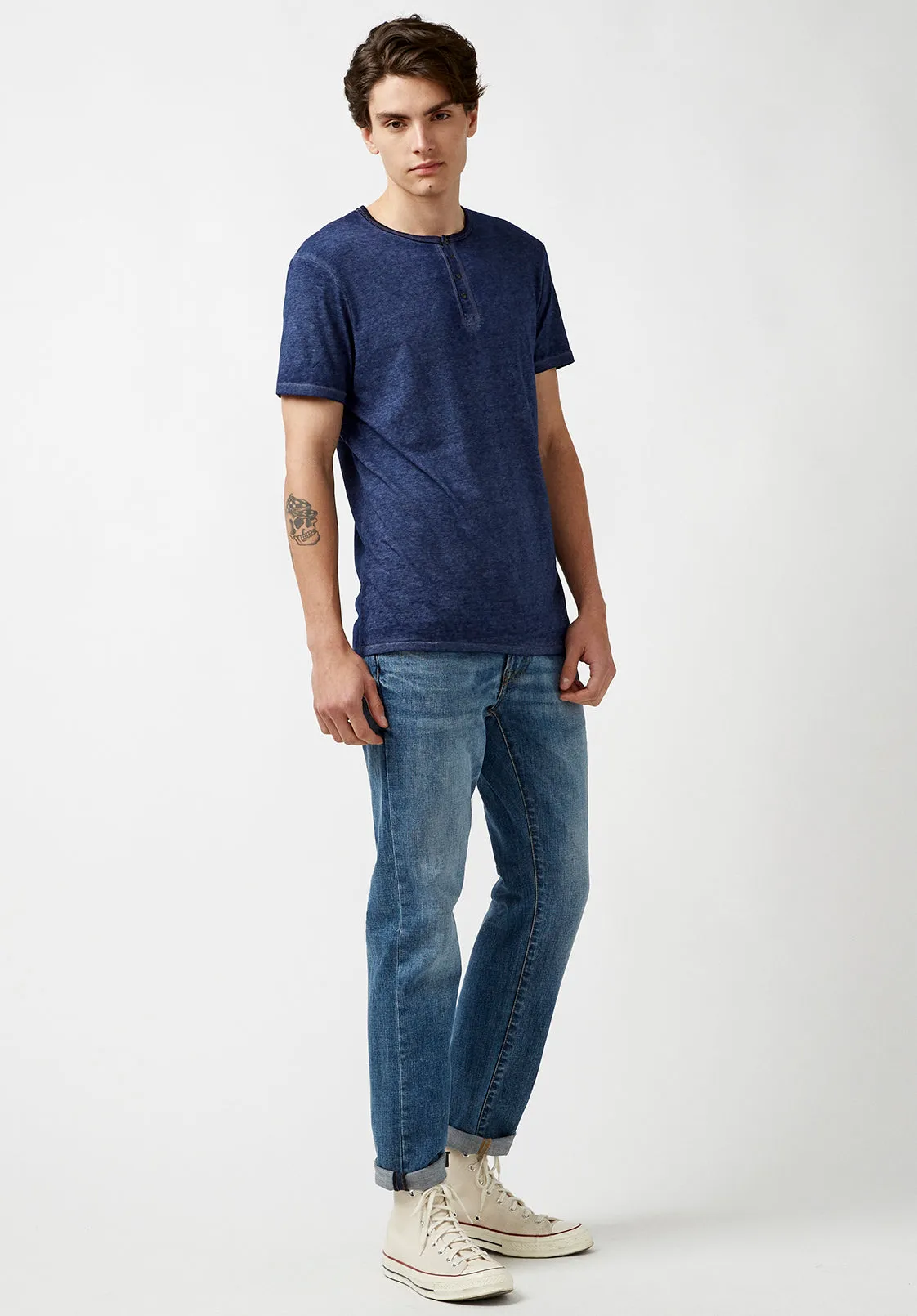 Kasum Buttoned Henley Men's T-Shirt in Dark Blue - BM21411