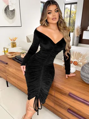 Long Sleeve Velvet Midi Dress