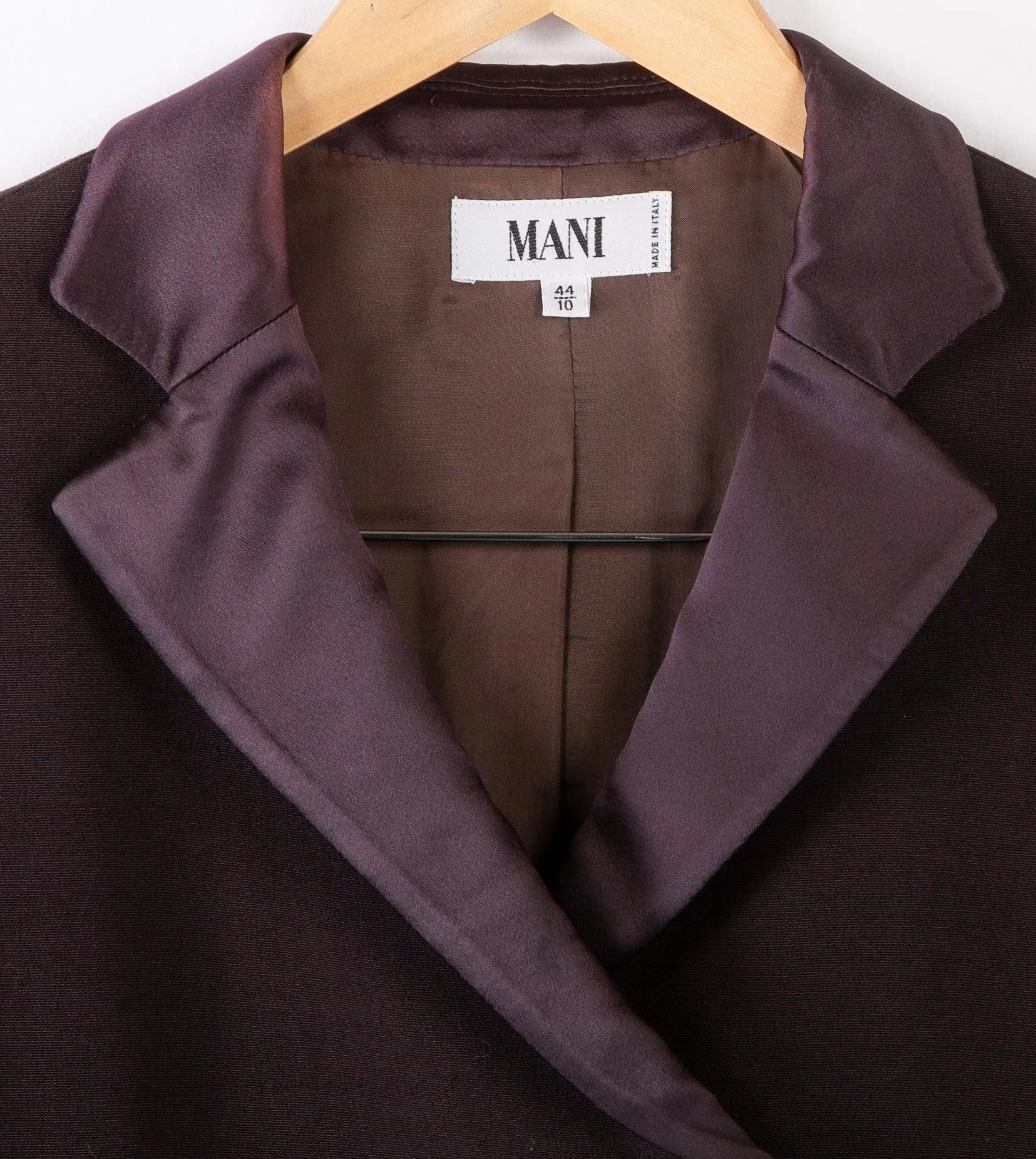 Mani Single Breasted Jacket with Satin Collar Brown Size 10