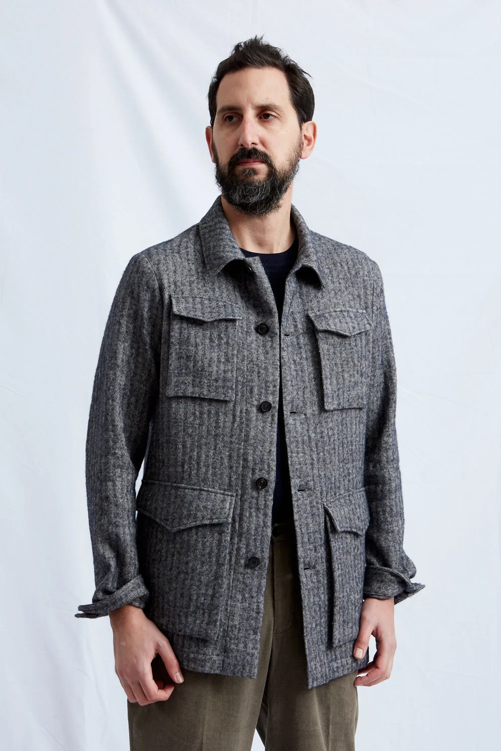 MASAI jacket brushed linen wool blue herringbone 2221