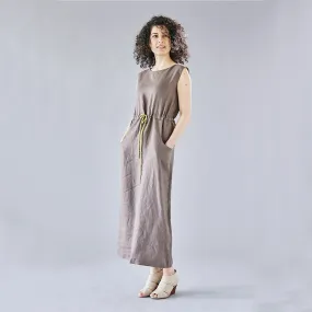 Maxi-Length Drawstring Linen Dress