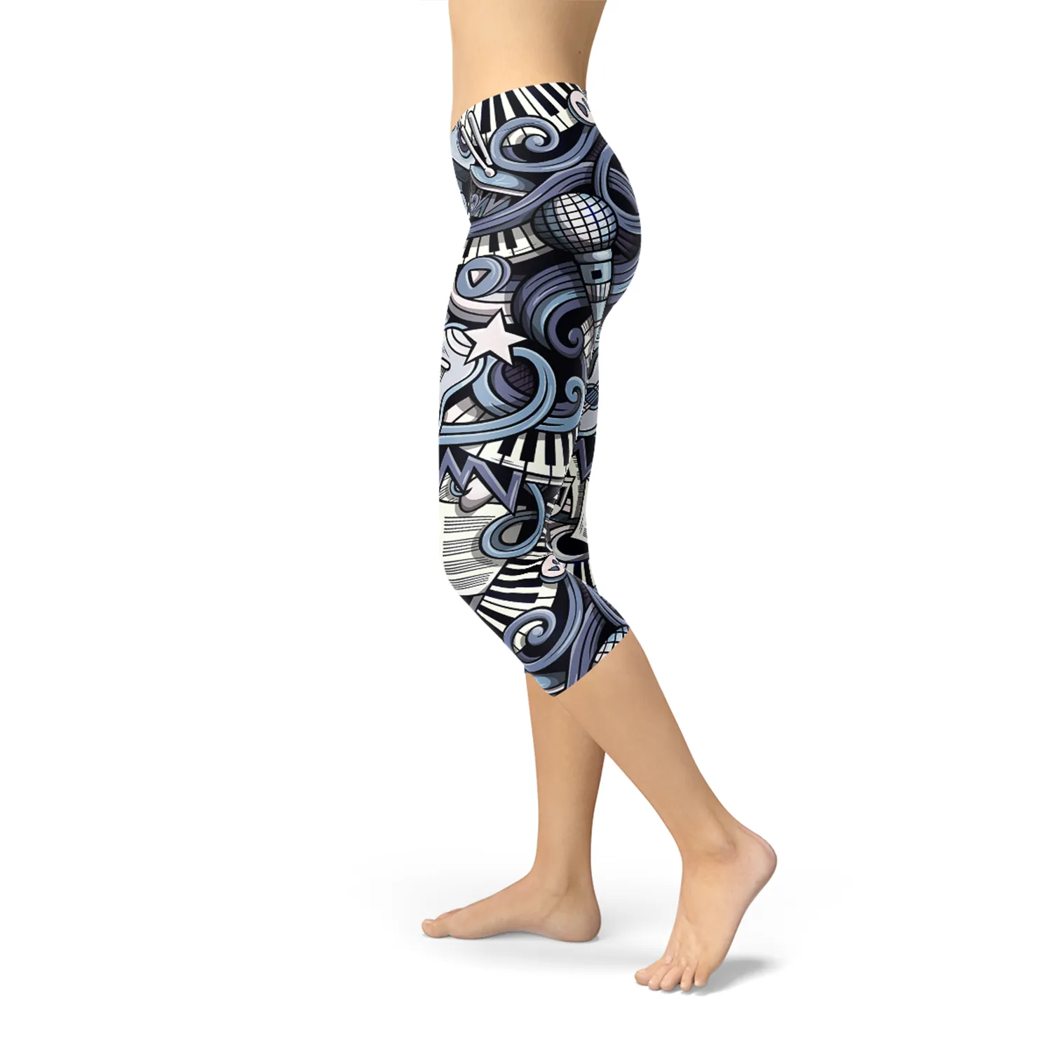 Melodic Vibes Women's Blue Capri Leggings - Trendy Activewear for Every Workout