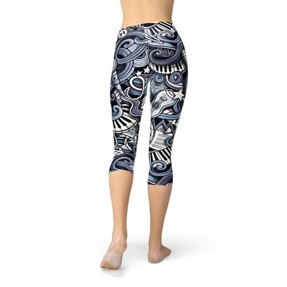 Melodic Vibes Women's Blue Capri Leggings - Trendy Activewear for Every Workout