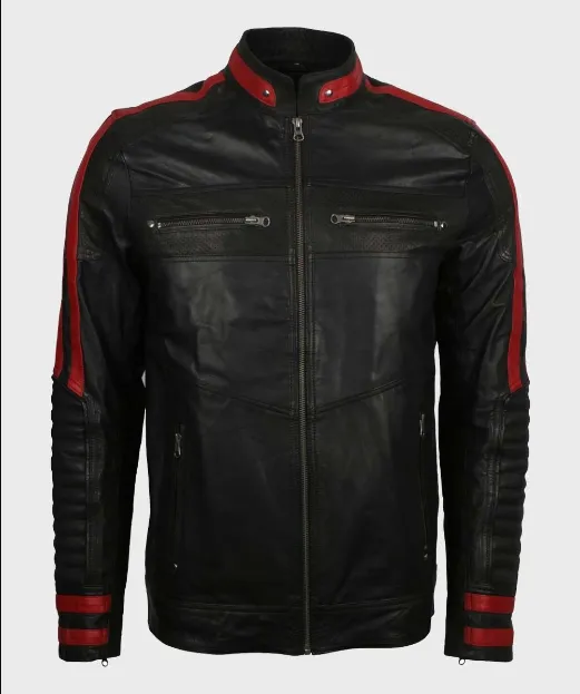 Men's Cafe Racer Red & Black Leather Jacket