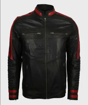 Men's Cafe Racer Red & Black Leather Jacket